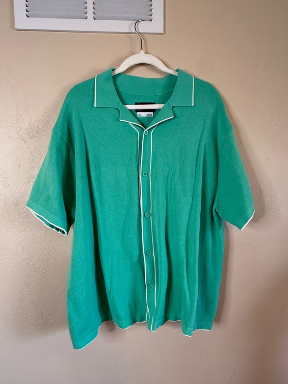 Teal Knit Button Shirt with White Trim